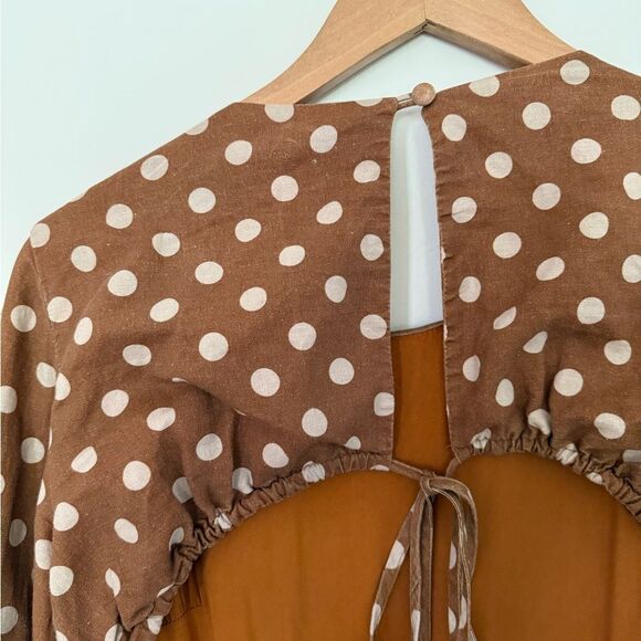 Anthropologie Charlie Holiday Halcyon Mini Dress | Brown w/Cream Polkadots - Picture 6 of 8